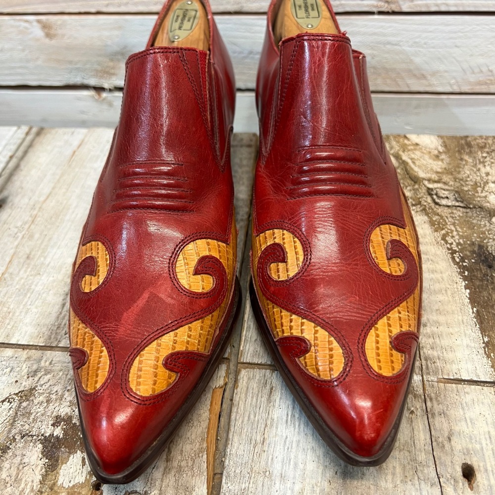 Vintage Nine West Red Leather Western Flame Pointed Toe Loafer Size 9.5M - Picture 3 of 9